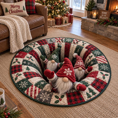 Plaid Gnome Surprise Quilted Round Mat SN0DV704