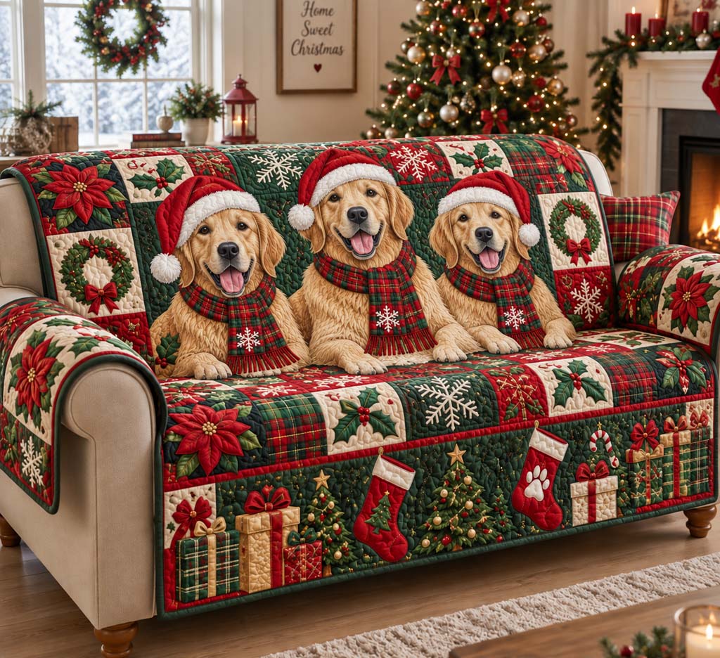 Plaid Golden Trio Quilted Sofa Cover SN0HH0411