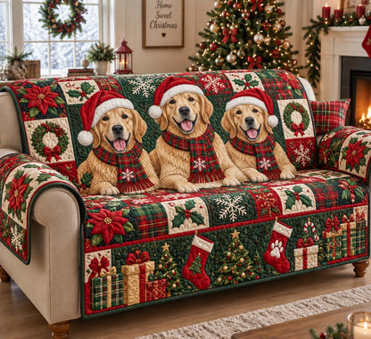 Plaid Golden Trio Quilted Sofa Cover SN0HH0411