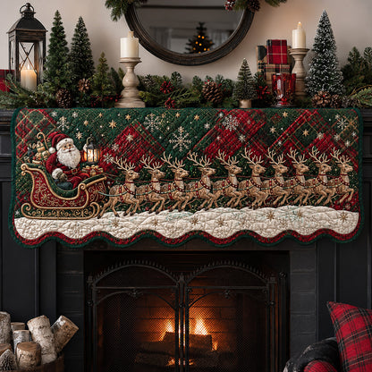Plaid Santa Sleigh Quilted Mantel Scarf SN0HH0154