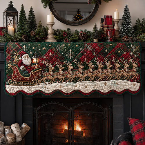 Plaid Santa Sleigh Quilted Mantel Scarf SN0HH0154