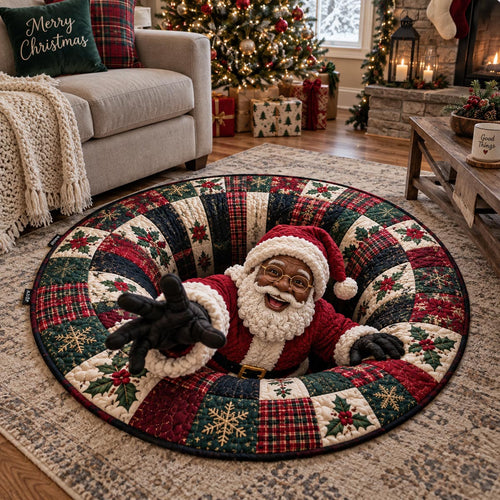 Plaid Santa Surprise Quilted Round Mat SN0DV700