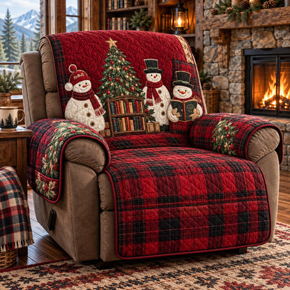 Plaid Snowman Reading Quilted Sofa Cover SN0PT1441
