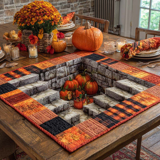 Plaid Stairway Pumpkin Cellar Quilted Table Topper NCU0NXD376