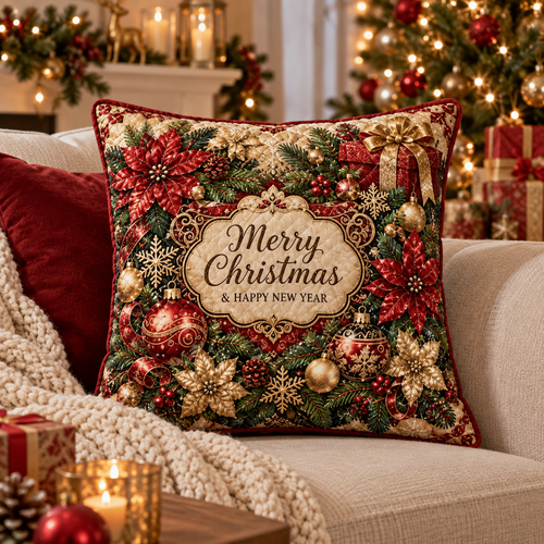 Poinsettia Christmas Quilted Pillow Case SN0DV297
