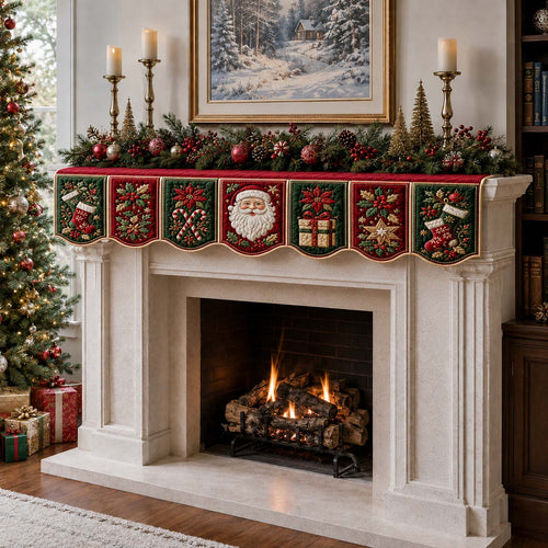 Poinsettia Santa Claus Quilted Mantel Scarf SN0HH0228