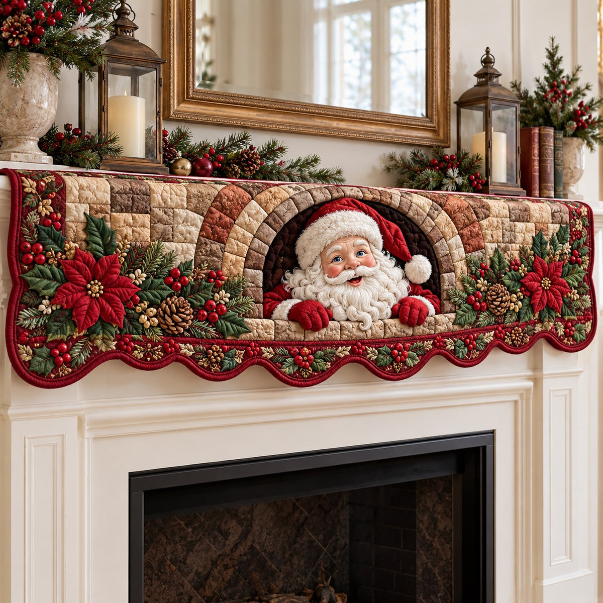 Poinsettia Arch Santa Quilted Mantel Scarf SN0TV991