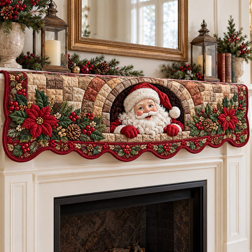 Poinsettia Arch Santa Quilted Mantel Scarf SN0TV991