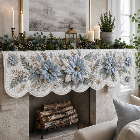 Poinsettia Bloom Quilted Mantel Scarf SN0TD252