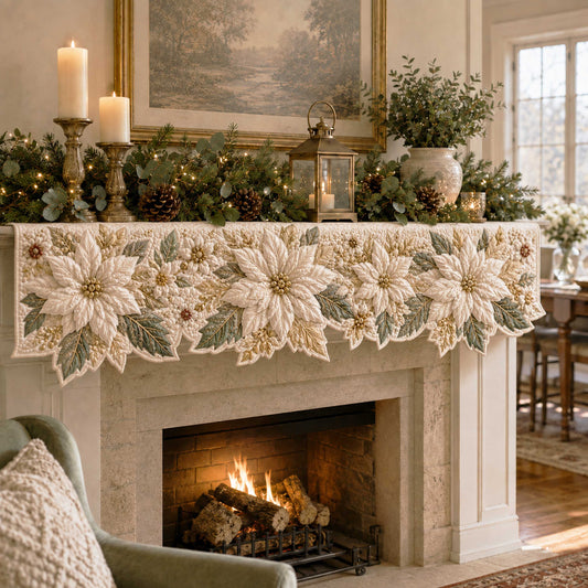 Poinsettia Bloom Quilted Mantel Scarf SN0TD356