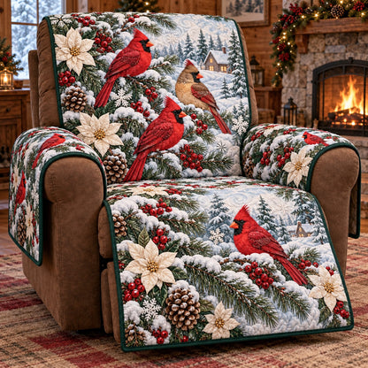 Poinsettia Cardinal Pair Quilted Sofa Cover SN0TV939