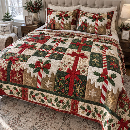 Poinsettia Christmas Dreams 3-Piece Quilted Bedding Set SN0PT1156