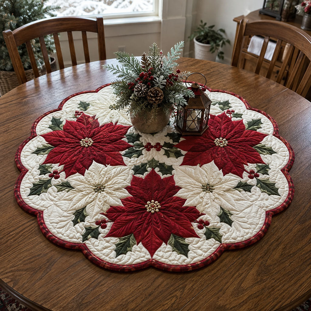 Poinsettia Christmas Grace Custom Shape Quilted Table Topper SN0PT699