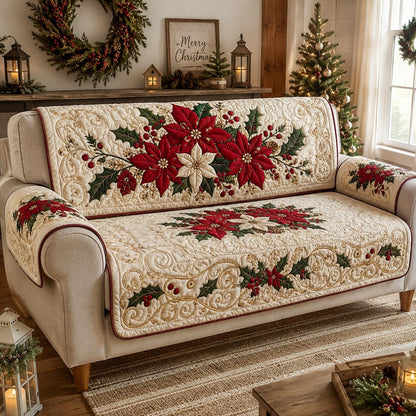 Poinsettia Christmas Quilted Sofa Cover SN0DV147