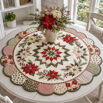 Poinsettia Cream Blossom Custom Shape Quilted Table Topper SN0HH0096