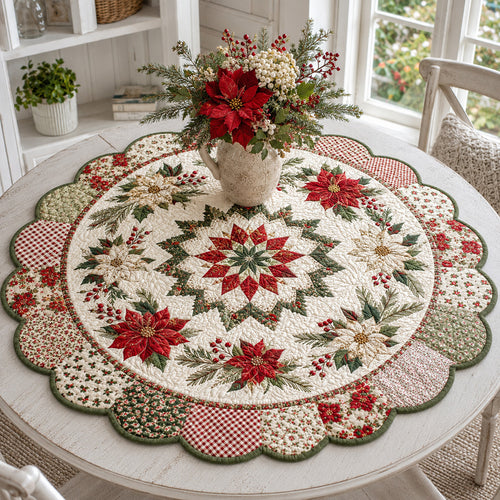 Poinsettia Cream Blossom Custom Shape Quilted Table Topper SN0HH0096
