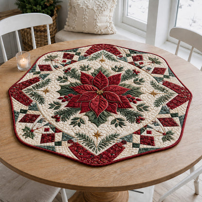 Poinsettia Diamond Lattice Custom Shape Quilted Table Topper SN0HH0097