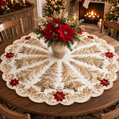 Poinsettia Frost Custom Shape Quilted Table Topper SN0TV115