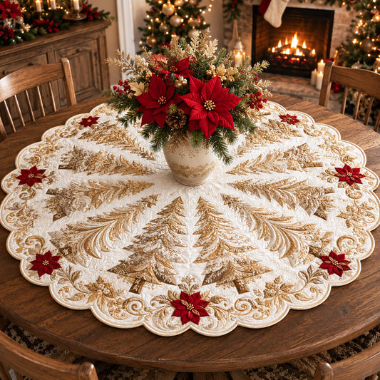 Poinsettia Frost Custom Shape Quilted Table Topper SN0TV115
