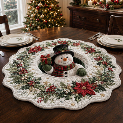 Poinsettia Garland Snowman Custom Shape Quilted Table Topper SN0HH0122