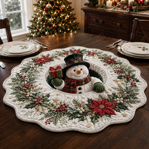 Poinsettia Garland Snowman Custom Shape Quilted Table Topper SN0HH0122