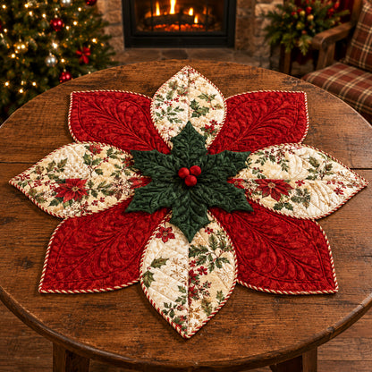 Poinsettia Grace Custom Shape Quilted Table Topper SN0TV097