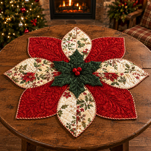 Poinsettia Grace Custom Shape Quilted Table Topper SN0TV097