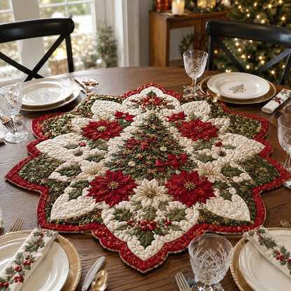 Poinsettia Holly Star Custom Shape Quilted Table Topper SN0DV348