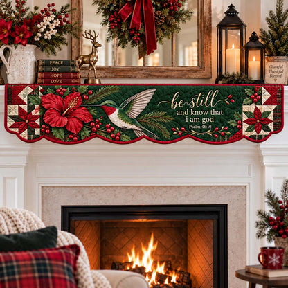 Poinsettia Hummingbird Quilted Mantel Scarf SN0HH0645