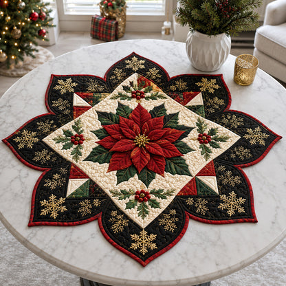 Poinsettia Midnight Snowflake Custom Shape Quilted Table Topper SN0HH0101