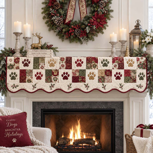 Poinsettia Paw Grace Quilted Mantel Scarf SN0HH0351