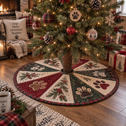 Poinsettia Paw Star Christmas Quilted Tree Skirt SN0DV671
