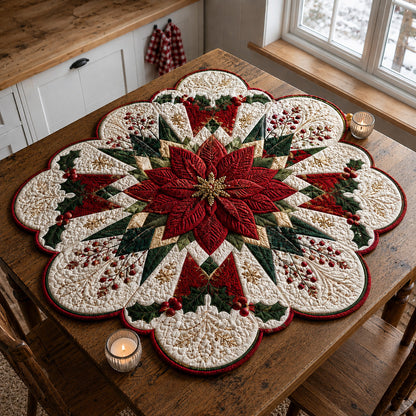 Poinsettia Petal Crest Custom Shape Quilted Table Topper SN0HH0102