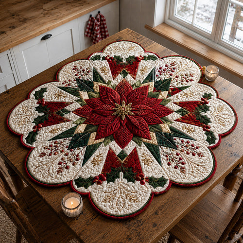 Poinsettia Petal Crest Custom Shape Quilted Table Topper SN0HH0102