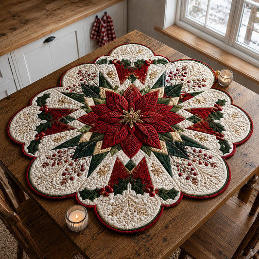 Poinsettia Petal Crest Custom Shape Quilted Table Topper SN0HH0102