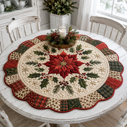 Poinsettia Pine Symphony Custom Shape Quilted Table Topper SN0HH0103