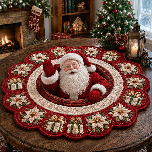 Poinsettia Santa Claus Custom Shape Quilted Table Topper SN0HH0134