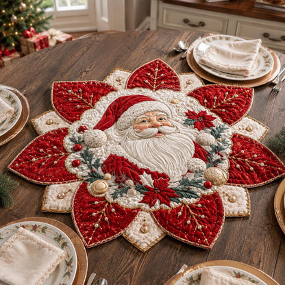 Poinsettia Santa Custom Shape Quilted Table Topper SN0DV317