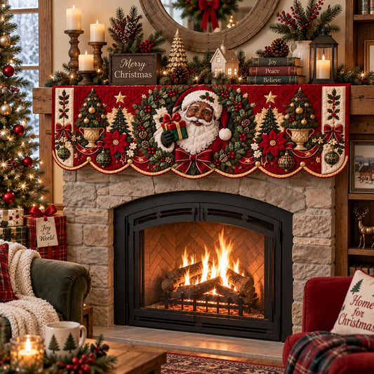 Poinsettia Santa Quilted Mantel Scarf SN0HH0387