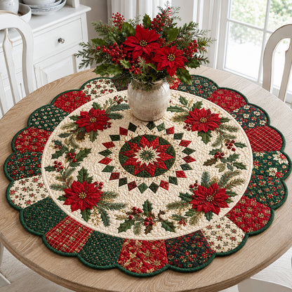 Poinsettia Scalloped Medallion Custom Shape Quilted Table Topper SN0HH0104