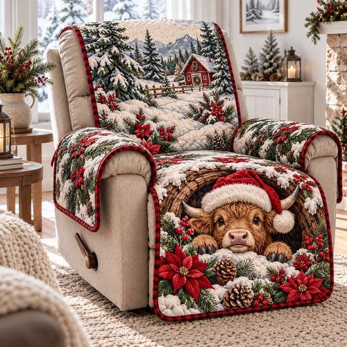 Poinsettia Snow Cabin Quilted Sofa Cover SN0TD1330