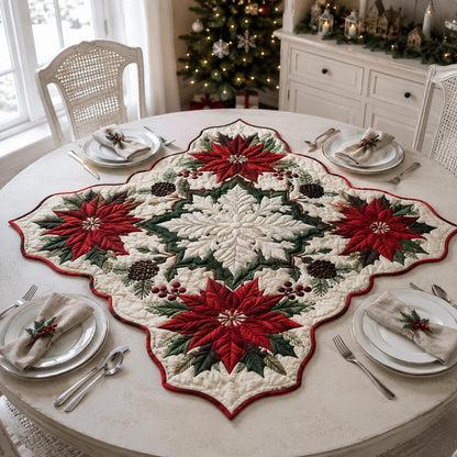 Poinsettia Snowflake Custom Shape Quilted Table Topper SN0DV322