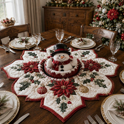 Poinsettia Snowman Star Custom Shape Quilted Table Topper SN0DV337
