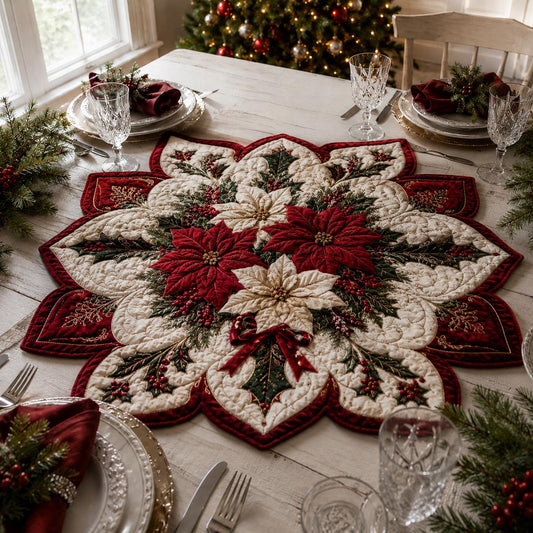Poinsettia Star Custom Shape Quilted Table Topper SN0DV422