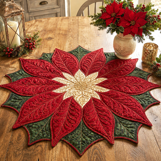 Poinsettia Star Custom Shape Quilted Table Topper SN0TV126