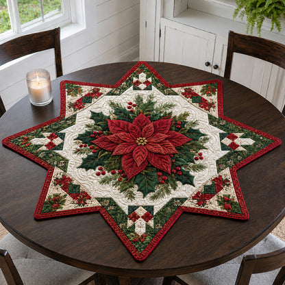 Poinsettia Starlight Crown Custom Shape Quilted Table Topper SN0HH0105