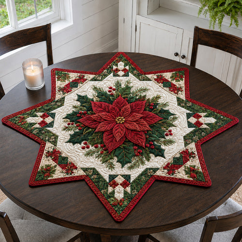 Poinsettia Starlight Crown Custom Shape Quilted Table Topper SN0HH0105