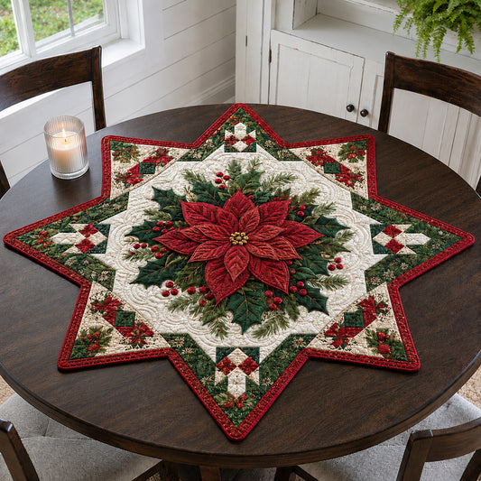 Poinsettia Starlight Crown Custom Shape Quilted Table Topper SN0HH0105
