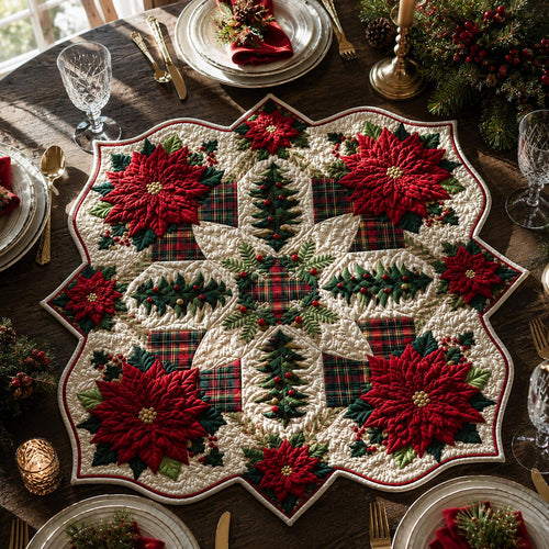 Poinsettia Tree Custom Shape Quilted Table Topper SN0DV418