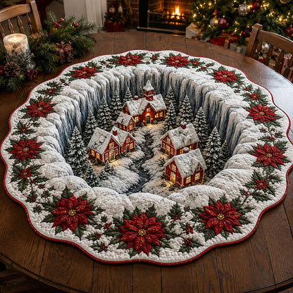 Poinsettia Valley Village Custom Shape Quilted Table Topper SN0HH0113